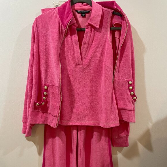 Boston Proper THREE PIECE Track Suit Pink Terry Cloth BARBIE XS Striped Stunning - Picture 2 of 16